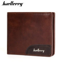 Baellerry新款男士钱包时尚复古油蜡皮光面短款拉链多功能钱夹