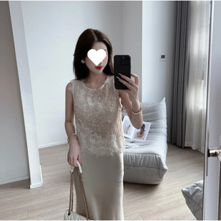 Q1E Yabai Tea New Pure Desire Fairy Temperament Three-Dimensional Lace Patchwork Top + Skirt