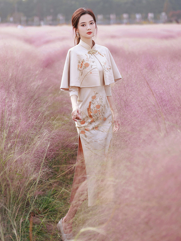Cheongsam 2025 New Spring Style Long-Sleeved High-End Shawl Outer Wear Improved Retro Republic of China Autumn Cloak Autum