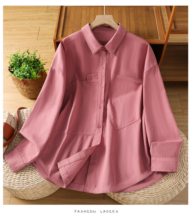 Giacca a camicia da donna in cotone con colletto maniche lunghe_voghion.com