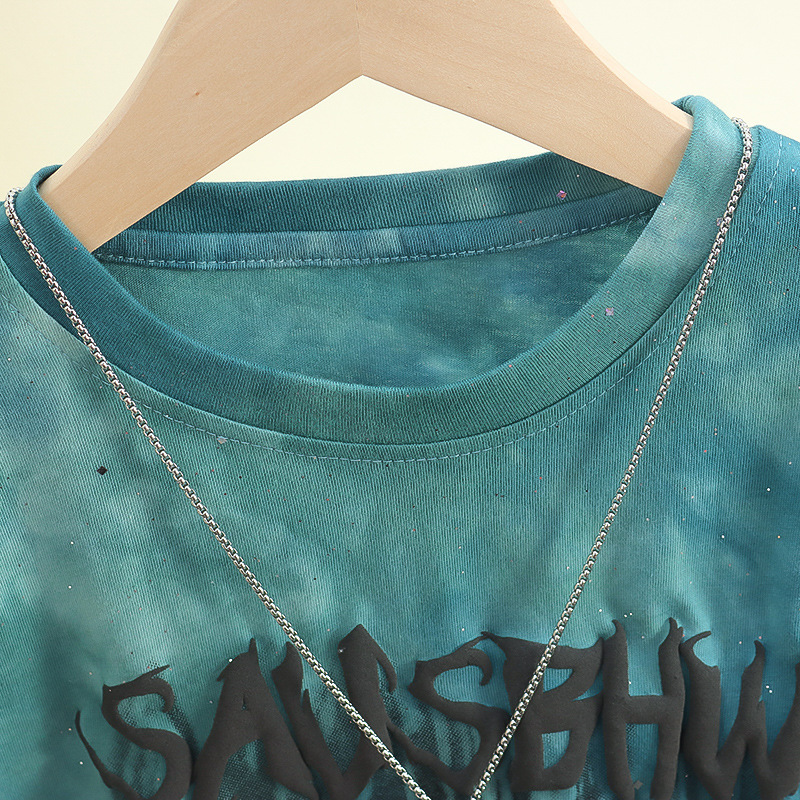 7840 Camiseta de manga corta de verano para niños 2025 nuevo estilo estilo occidental, tops de moda de bebé de media manga gradiente guapos para niños