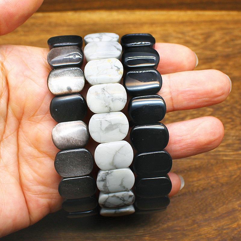 天然石简约大方11*15mm光面水晶手串国产拉长石粉晶手牌手饰