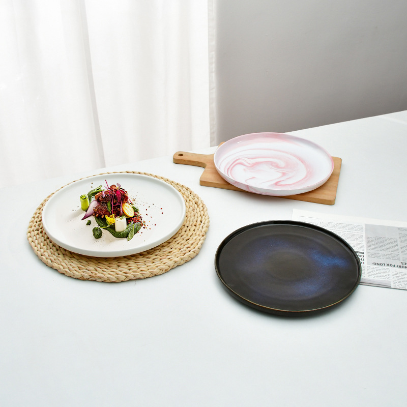 Plato de filete Plato de cerámica de mármol Plato de platos de restaurante Plato de hierba Plato de filete casero Plato de hotel Plato de comida occidental