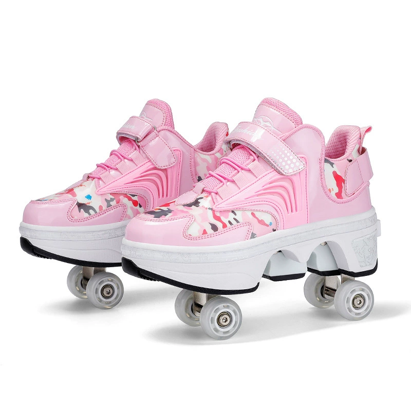2024 летние детские кроссовки, кожаные большие четырехколёсные Heelys, подходят как мужчинам так и женщинам, комфортные и водонепроницаемые с защёлкой