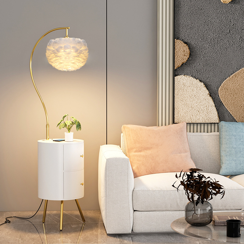 Feather Floor Lamp Living Room Sofa Side Coffee Table Wireless Charging Bedroom Bedside Table Lamp Integrated Simple Modern