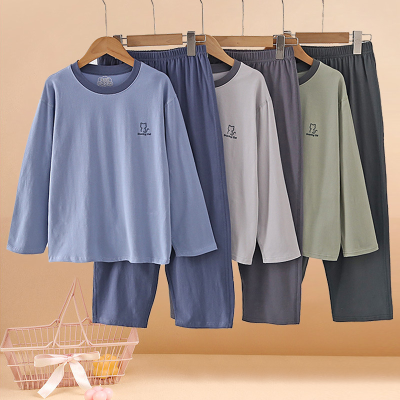 Spring and Autumn Boys' Pajamas, Teenagers' Lycra Home Clothes, Girls' Junior High School Students' Autumn Pajamas