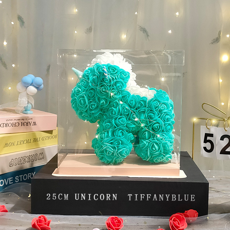 Flor inmortal unicornio Navidad día de San Valentín regalos floristas regalos de cumpleaños imitación PE rosa creativa