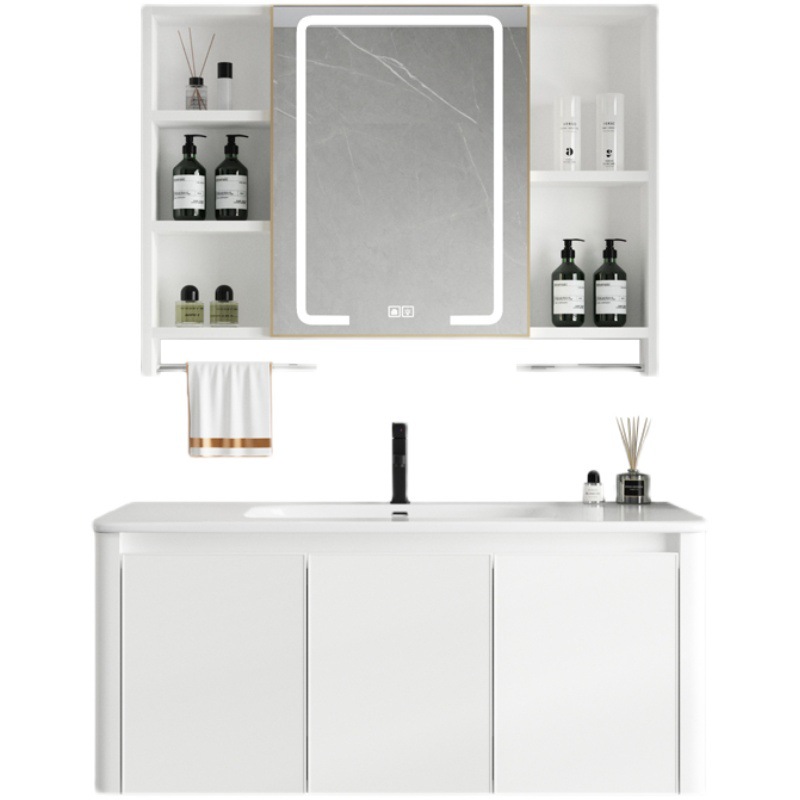 Simple espacio de aleación de aluminio de baño lavabo gabinete combinación baño lavabo mesa de lavado de cerámica cuenca integrada