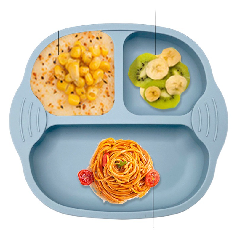 Plato para comida de bebé con compartimentos, ventosa integrada, tazón de autoalimentación, utensilios para comer, tazón de silicona para bebé