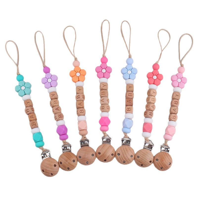 Flor simple silicona cuentas tetina cadena de tres agujeros de avele bebé tetina clip de cadena