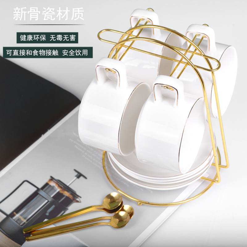 Pintura de oro Estilo nórdico cerámica taza de café y platillo traje hogar taza de leche Oficina desayuno taza mano regalo al por mayor