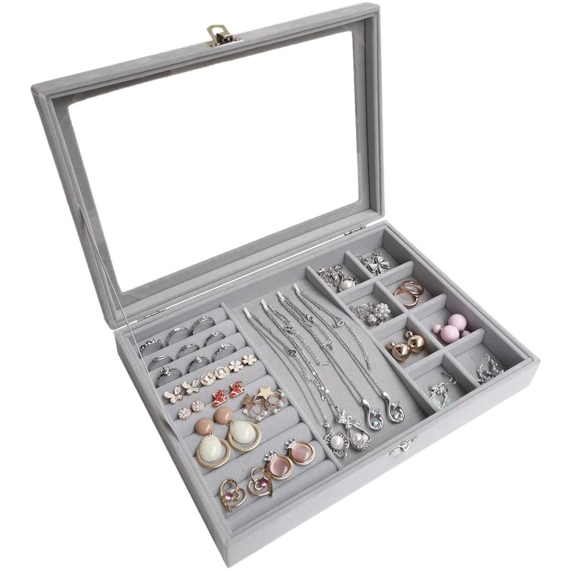 Gran Flip transparente franela visual caja de joyería a prueba de polvo anillo pendientes pulsera broche caja de joyería de almacenamiento