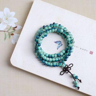 New Chinese style three-circle stacked 108 beads Jingdezhen ceramic bracelet jewelry for women wholesale ethnic style bracelets for women