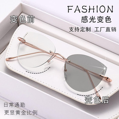 高品質リムレスメガネ純粋な欲望フルチタン超軽量フォトクロミックオーバルメガネ女性のメガネフレーム近視メガネ