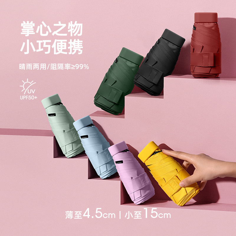 Customized Ultra-Light Portable Black-Coated Sunshade Umbrella for Women, Sun Protection Umbrella, Dual-Use for Sun and Rain, Solid Color Card-Style Umbrella, Wholesale