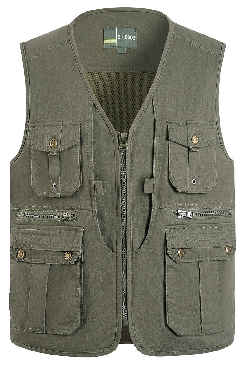 Cremallera de algodón multi-Bolsillo #15-Verde del ejército