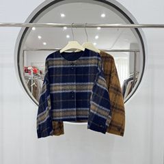 2025韩版新款苏力羊驼毛格子羊绒外套短款宽松小香风圆领毛呢外套