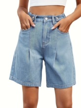 L 13465 Washable Adjustable Waist Denim Shorts ˮϴţ�ж̿�