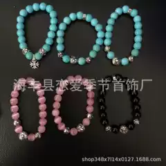 Crow's old bracelet cross black agate beads fashion trend personality hip-hop bracelets for men and women couples