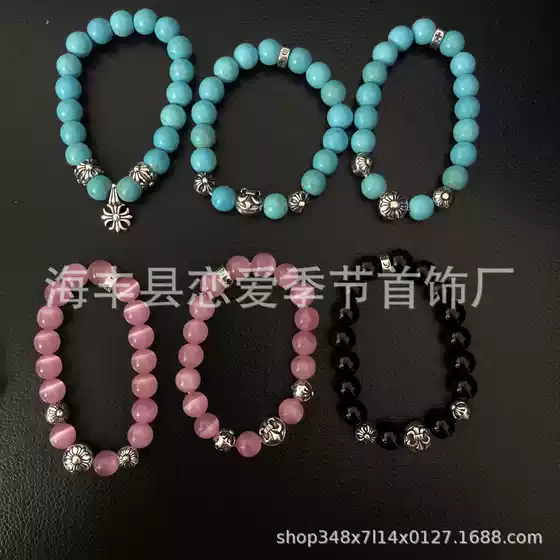 Crow's old bracelet cross black agate beads fashion trend personality hip-hop bracelets for men and women couples
