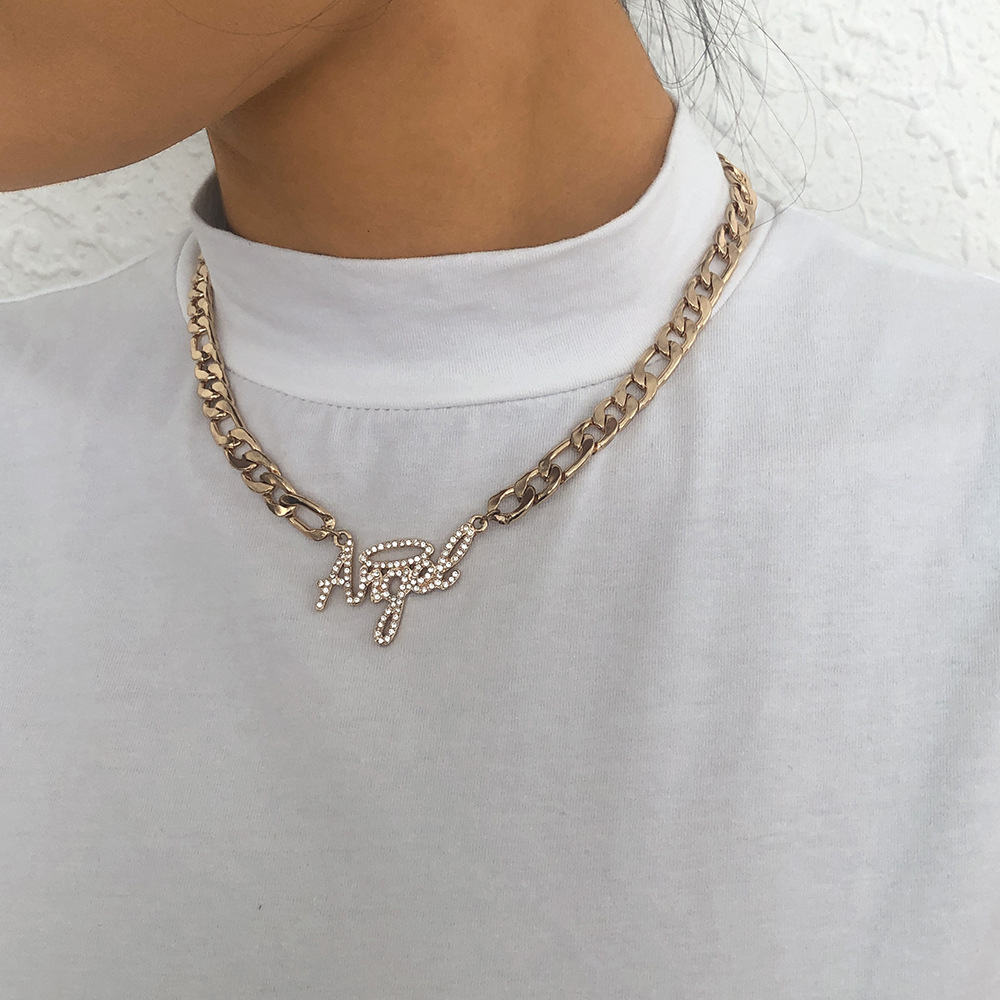 Fashion Thick Chain Necklace Simple Single Layer Necklace Full Rhinestone Retro Necklacepicture2