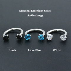 Factory-direct stainless steel 1.2x8x3mm round zircon horseshoe bar nose ring&mdash;hypoallergenic body piercing jewelry