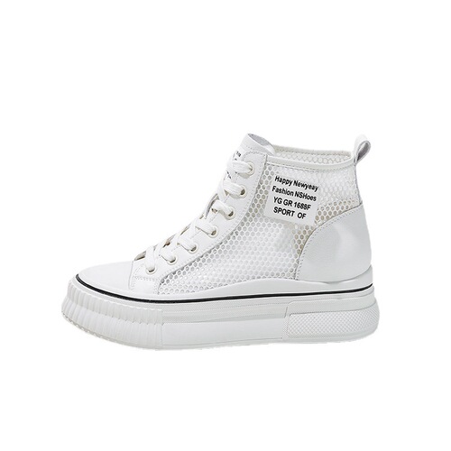 Genuine Leather High-top Short Boots Women's 2024 Summer New Style Ladies' Martin Boots with Thick Sole and Hidden Heel Mesh Hollow-out Cool Boots