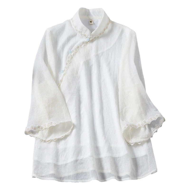 Qing shuzhai 2022 Летний Новый женский костюм Тан топ в китайском стиле ретро однотонный чайный костюм Топ женский летний