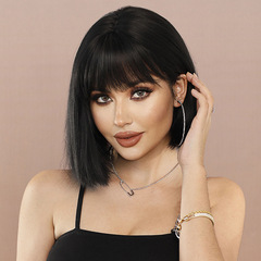 European and American Women's Black Short Wigs with Golden Highlights, BOB Style – Short, Straight Bob Wigs