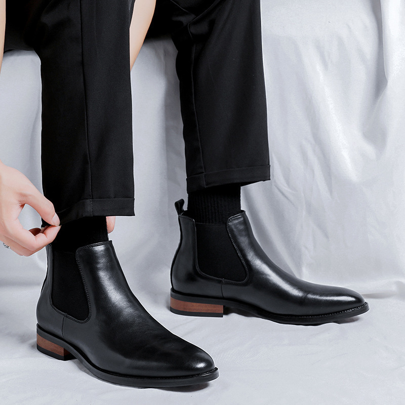 Black British Chelsea Men's High-Top Simple and Sophisticated Casual Business Formal Pointed Leather Boots-R Black British Chelsea Men's High-Top Simple and Sophisticated Casual Business Formal Pointed Leather Boots-R