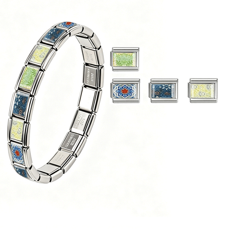 Hot-Selling Vintage Italian Link Bracelet Stainless Steel DIY Bracelet with 18 Detachable Links Spring Color Series