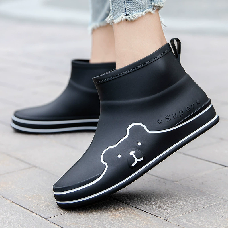 Непромокаемые сапоги в японском стиле, наряд, короткая Водная обувь в западном стиле, женская простая легкая непромокаемая обувь с милым мультяшным медведем, модная нескользящая обувь