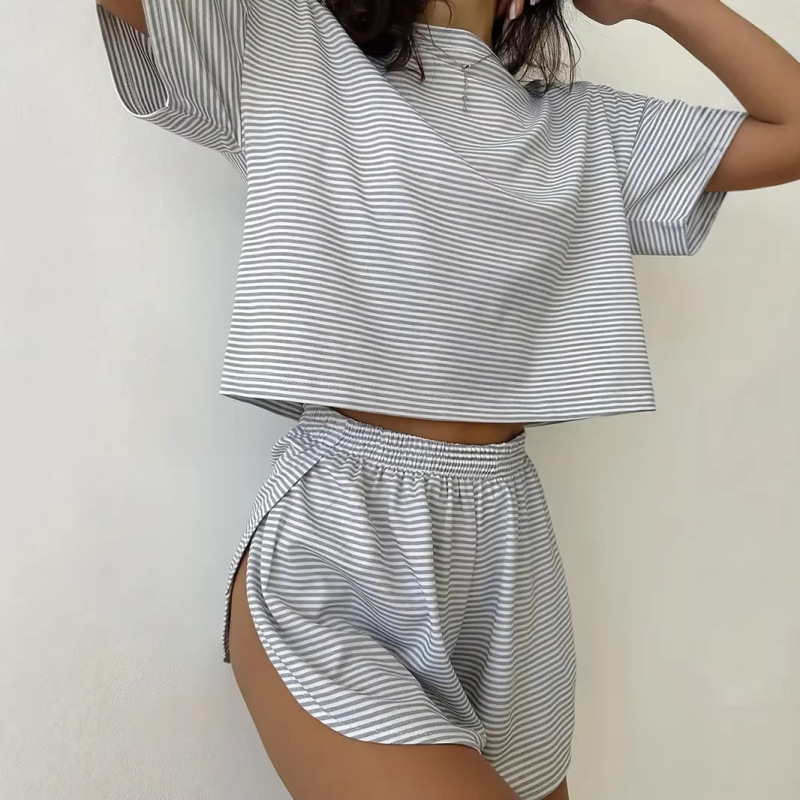 2025 Summer New Products in Stock, Simple and Comfortable Knitted Short-Sleeved Elastic Waist Shorts, Home Wear Two-Piece Set for Women