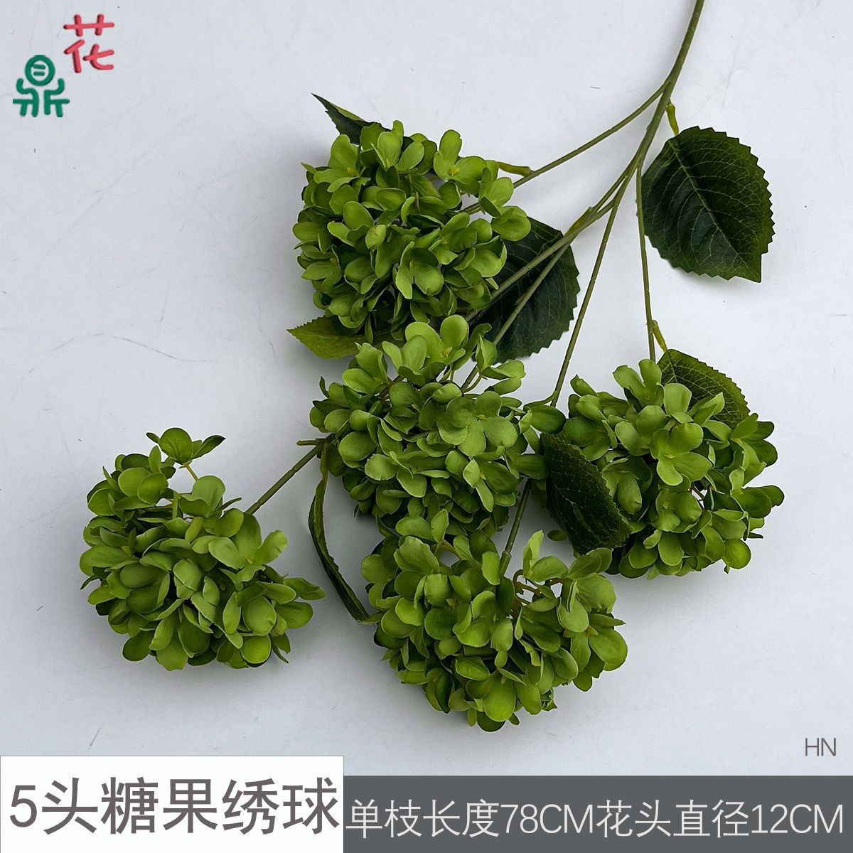 5송이 캔디 수국 HN - 짙은 녹색, 잎 없음