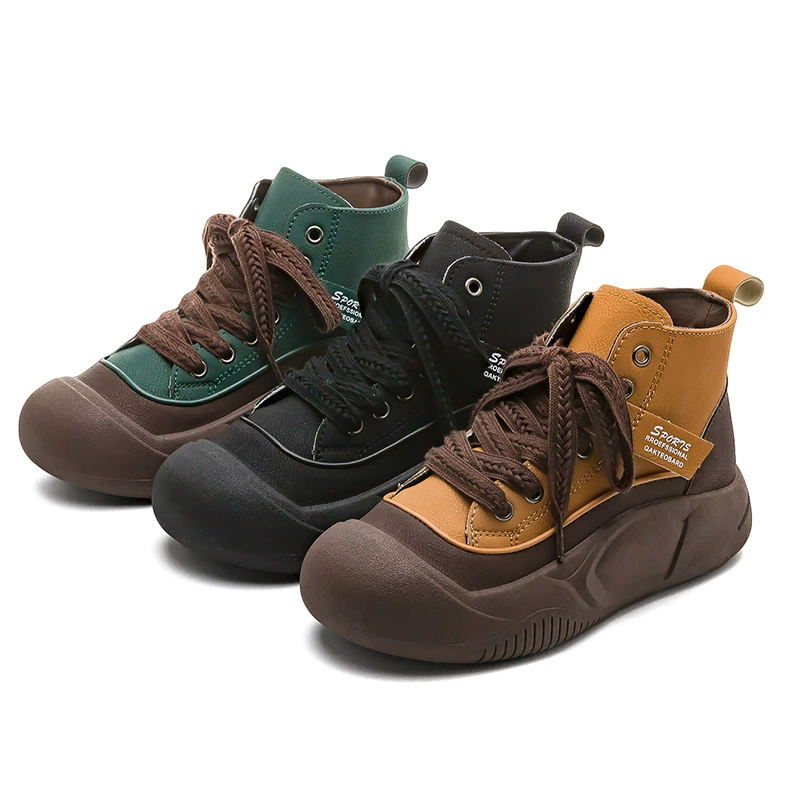 High low boots, footwear, universal sneakers for elementary school students, Korean style, bread