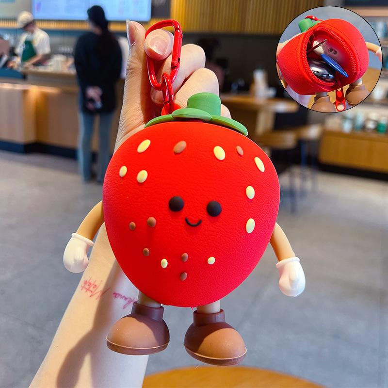 딸기 실리콘 제로 지갑 키링 이어폰 수납 파우치 카툰 선물용