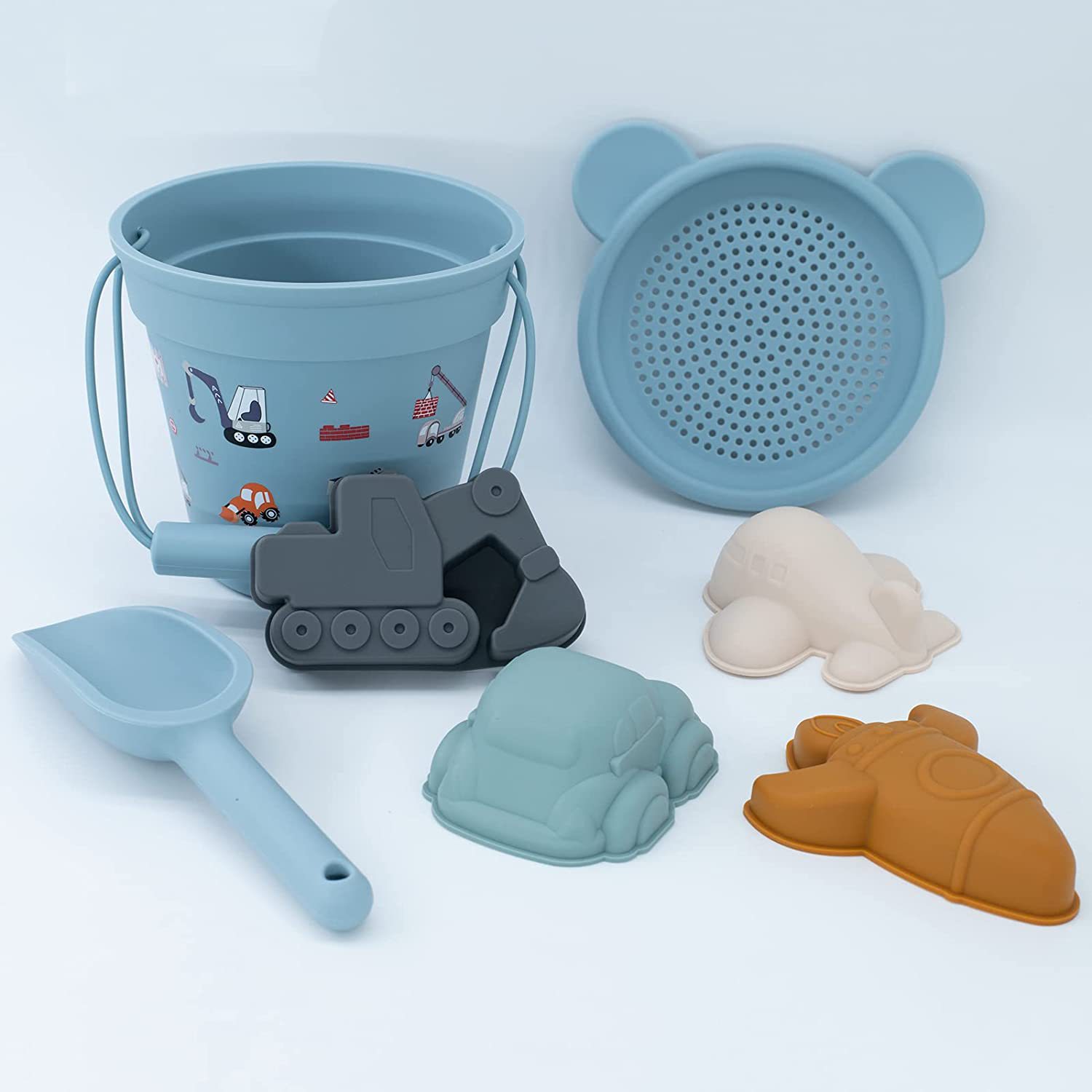 Juego completo de juguetes para excavar arena, suministro al por mayor de juguetes de playa interactivos para padres e hijos, modelo de cubo para excavación de arena, silicona.