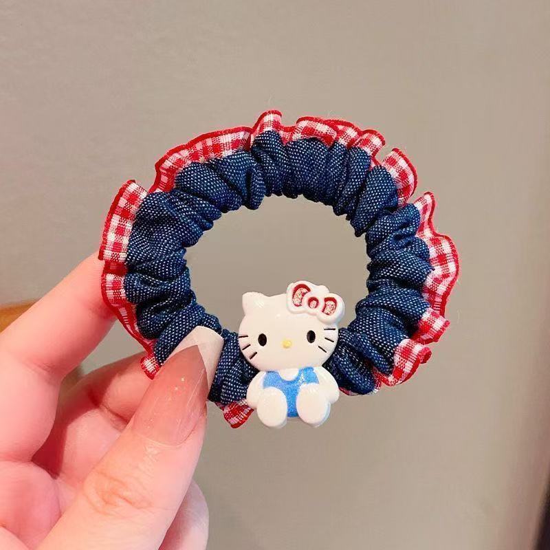 Niños jeans encaje anillo de cabello de cabello de encaje niñas alta cola de cabello de alta elasticidad cuerda de cabello de goma cabeza adornos para el cabello