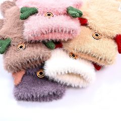 Fashion cartoon deer antler flip gloves, imitation sable hair knitted gloves, winter outdoor cold-proof warm keep warm thick gloves