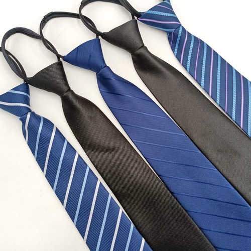 Formal business tie men's lazy zipper manufacturer 8cm easy-to-pull black striped tie without knotting