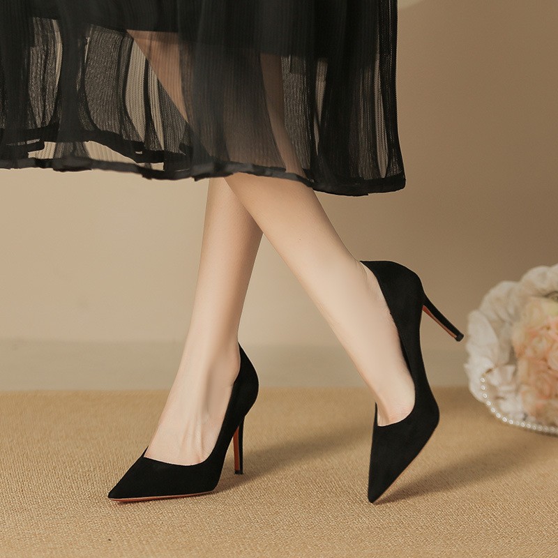 New Non-Slip Stiletto Suede High Heels with Pointed Toe and Shallow Mouth, Sexy Royal Sister, Versatile Professional Shoes That Can Be Worn for a Long Time Without Tiring Your Feet