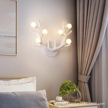 鹿角壁灯树杈灯创意个性卧室床头灯日式中式过道走廊客厅背景墙灯