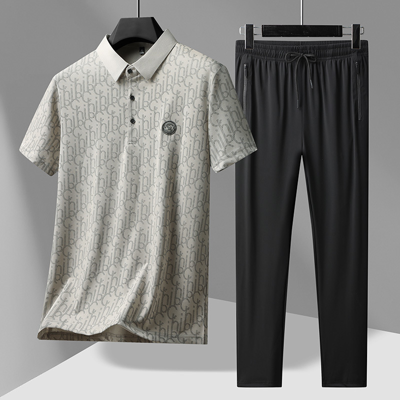 Ice Silk Quick-Dry Short-Sleeve Men's T-Shirt and Pants Set, Summer Polo Shirt, Men's Short-Sleeve T-Shirt, Dad's Summer Outfit, Two-Piece Set Ice Silk Quick-Dry Short-Sleeve Men's T-Shirt and Pants Set, Summer Polo Shirt, Men's Short-Sleeve T-Shirt, Dad's Summer Outfit, Two-Piece Set