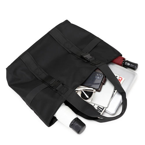 Men's handbag large capacity shoulder bag trendy brand tote bag solid color waterproof travel bag student tutoring bag Japanese style