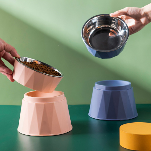 One piece drop shipping cat bowl wholesale tall neck guard pet bowl stainless steel non-black chin cat food bowl cat food bowl cross-border