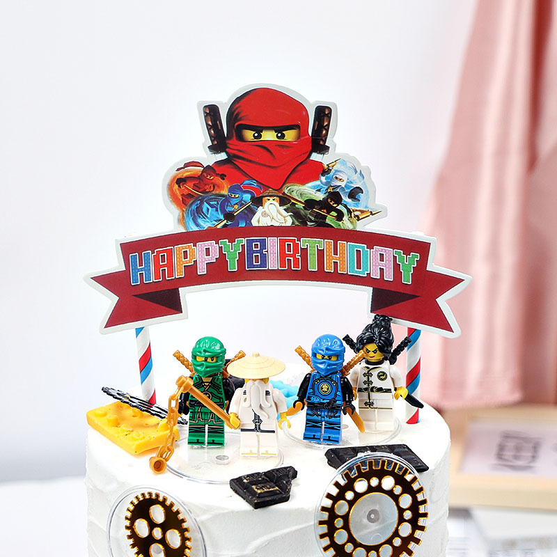NINJAGO蛋糕装饰幻影忍者乐高儿童生日派对插牌插件烘培围边摆件