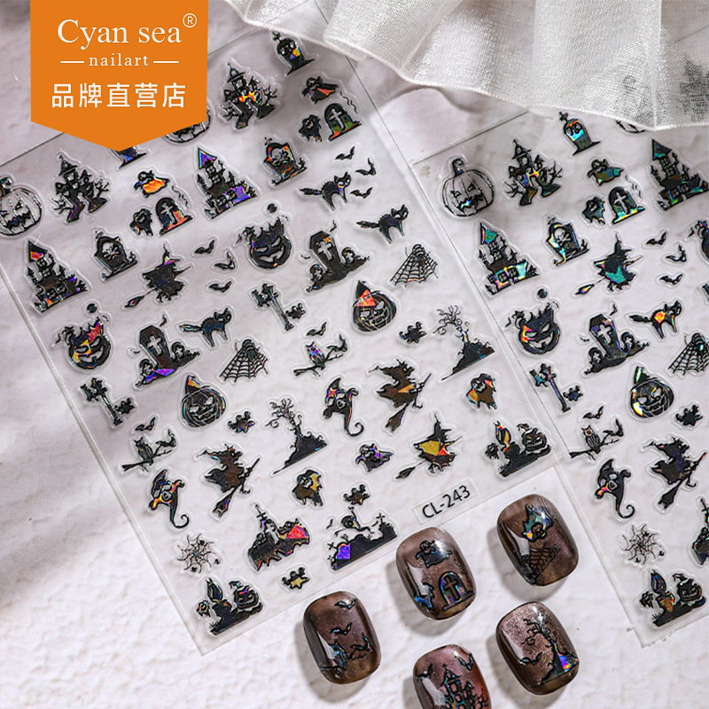 Cyansea New Nail Art Stickers Halloween Fun Spider Web Pumpkin Witch Laser Nail Decoration Stickers