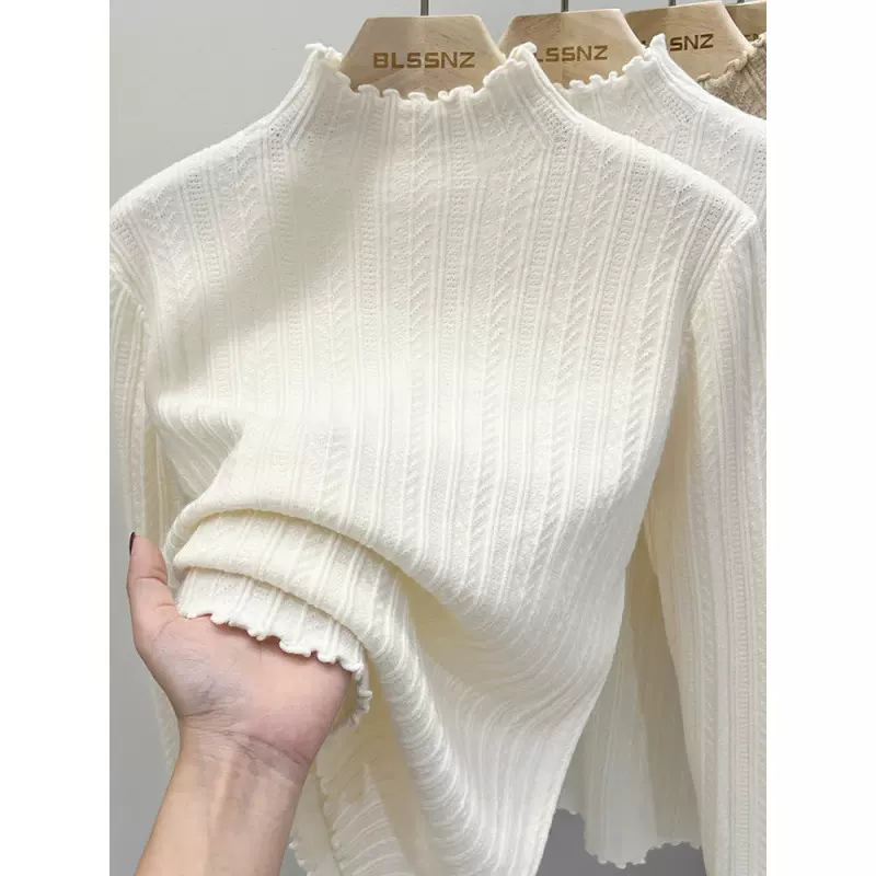 半高领木耳边打底针织衫女毛衣纯色春秋小众内搭别致修身上衣长袖