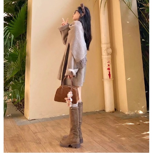 Korean Style Scarf Woolen Coat Women's Autumn and Winter New Style Super Nice-looking Short Woolen Coat for Small People