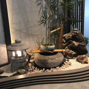 Japanese-Style Landscape Courtyard Flowing Water Stone Bowl Combination Garden Water Bowl Waterscape Dry Landscape Natural Stone Flower Bowl Stone Basin Stone Trough